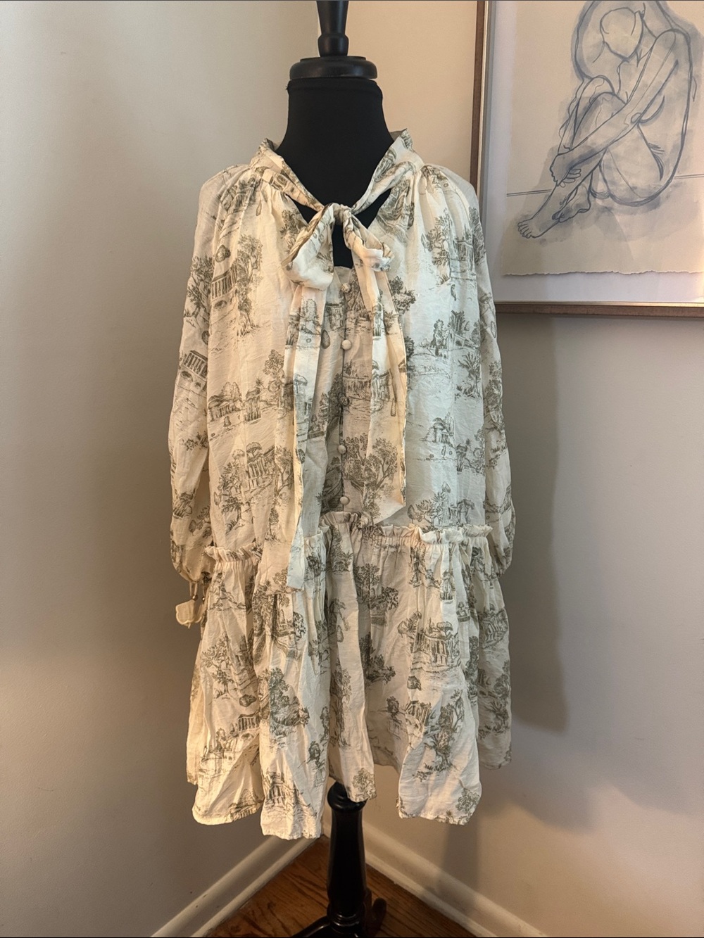 En Saison | Women's Leighton Toile Minidress green/cream-Size Medium